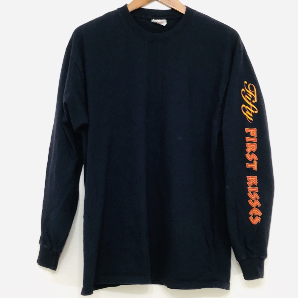 FIFTY FIRST KISSES Men’s Long Sleeve Navy T-Shirt